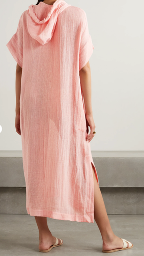 LISA MARIE FERNANDEZ Hooded Pink linen-blend gauze kaftan sz 2 hooded dress - Picture 3 of 3