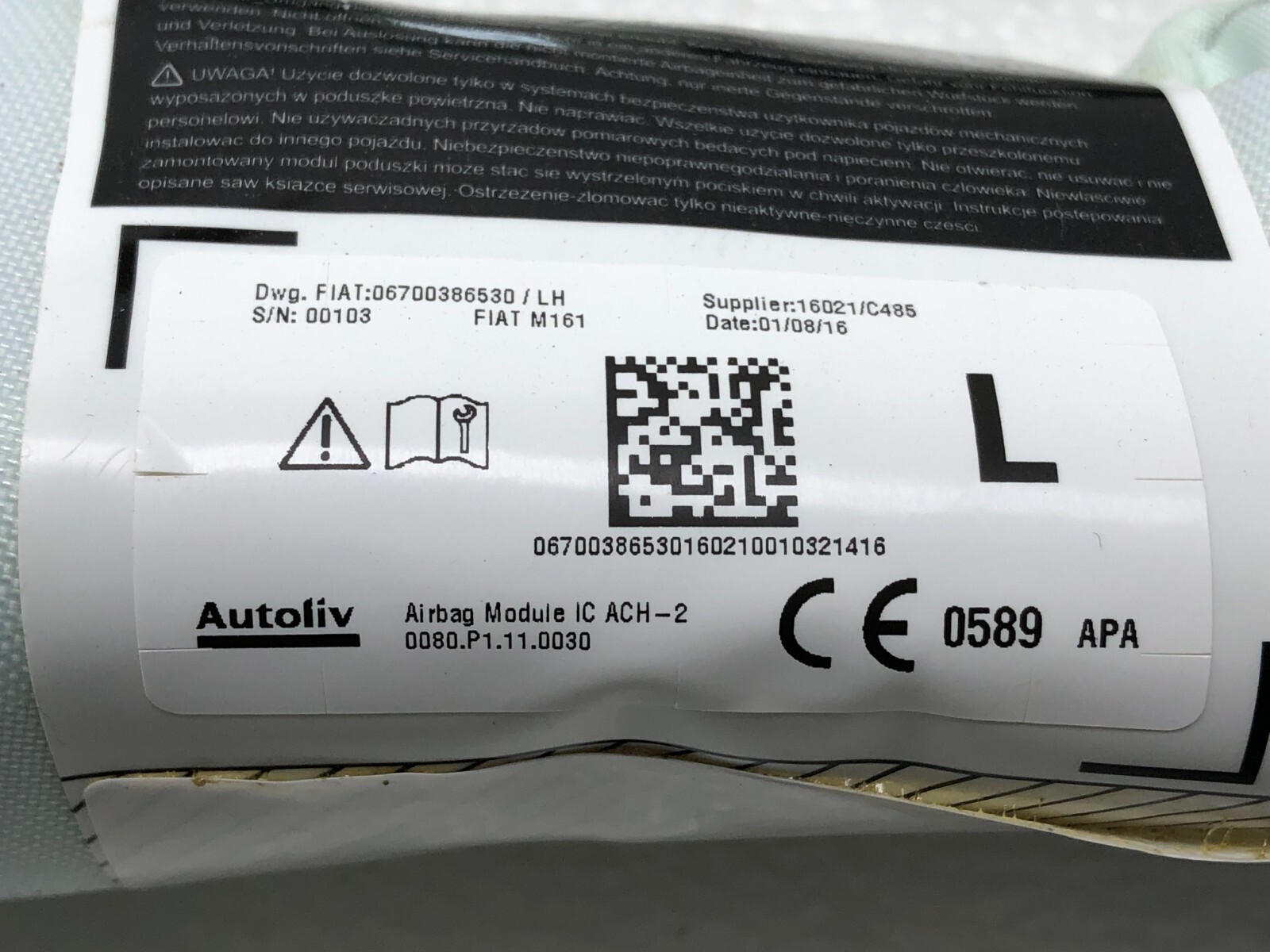 2017- 2023 MASERATI LEVANTE LEFT DRIVER SIDE ROOF CURTAIN HEAD AIRBAG OEM.