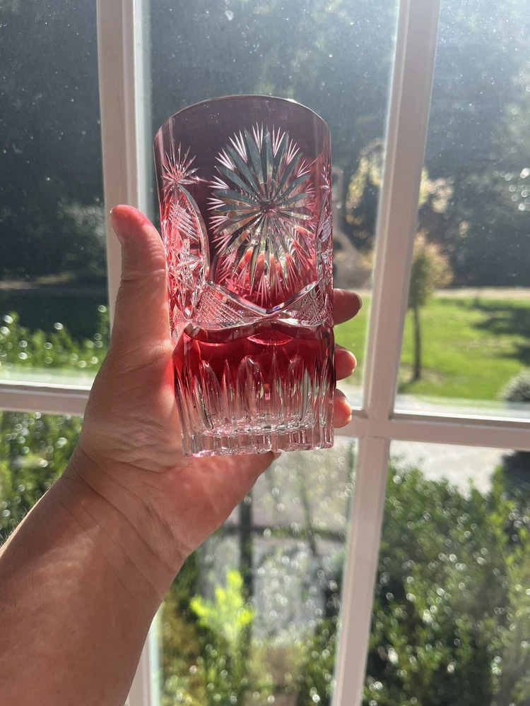 Tumbler glass Blue Red Yellow Green Hand Cut Glasses Set Of 4