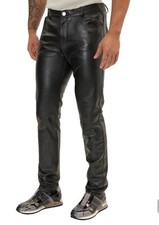 Men's Real Cowhide Leather Bikers Pants 501 Black Leather BLUF Pants