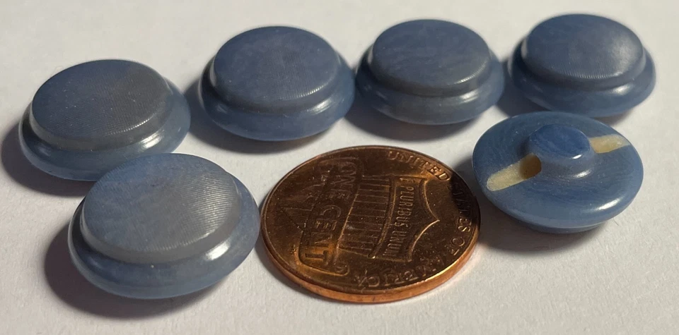 Set of 6 Vintage Domed Muted Blue Plastic Shank Buttons Almost 5/8" 15mm 14852 - Image 2 of 2
