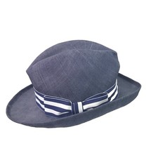 Vintage LADY STETSON Fedora Hat Panama Style Blue USA Made With Bow Band