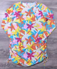Lands End Rash Guard Womens Medium 10-12 Multicolor Floral Crew Neck Tunic Swim