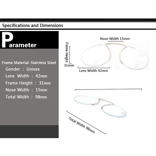 Pince Nez Metal Nose Clip Reading Glasses 1.0 1.5 2.0 2.5 3.0 3.5 Retro Readers - Picture 4 of 9