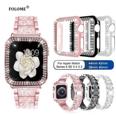 Bling Case Cover Diamond iWatch Band Strap For Apple Watch Series 6 5 4 3 2 1 SE