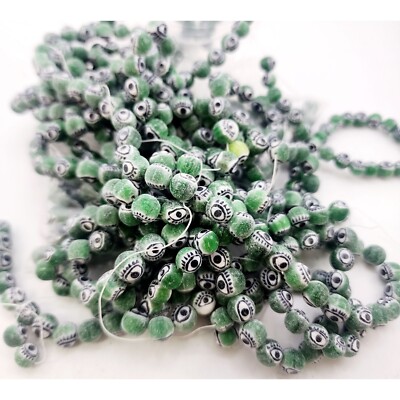 Vintage 8mm Glass Eye Moss Green Beads (A4323)
