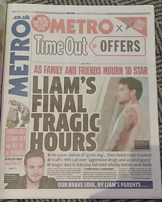 Metro Zeitung (UK) - 18. Oktober 2024 - Tod von Liam Payne - One Direction