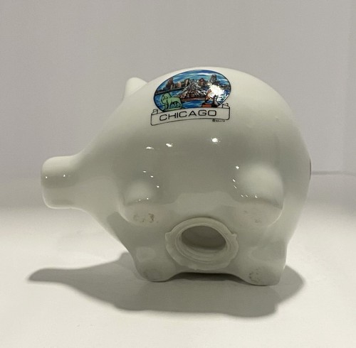 Vintage CHICAGO The Windy City Ceramic 3.5" Piggy Bank Souvenir White w/ Hearts - Picture 5 of 5