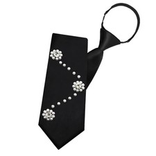 Adjustable Pre-tied Ties for Women with Rhinestone Accessory, Girls Black-01