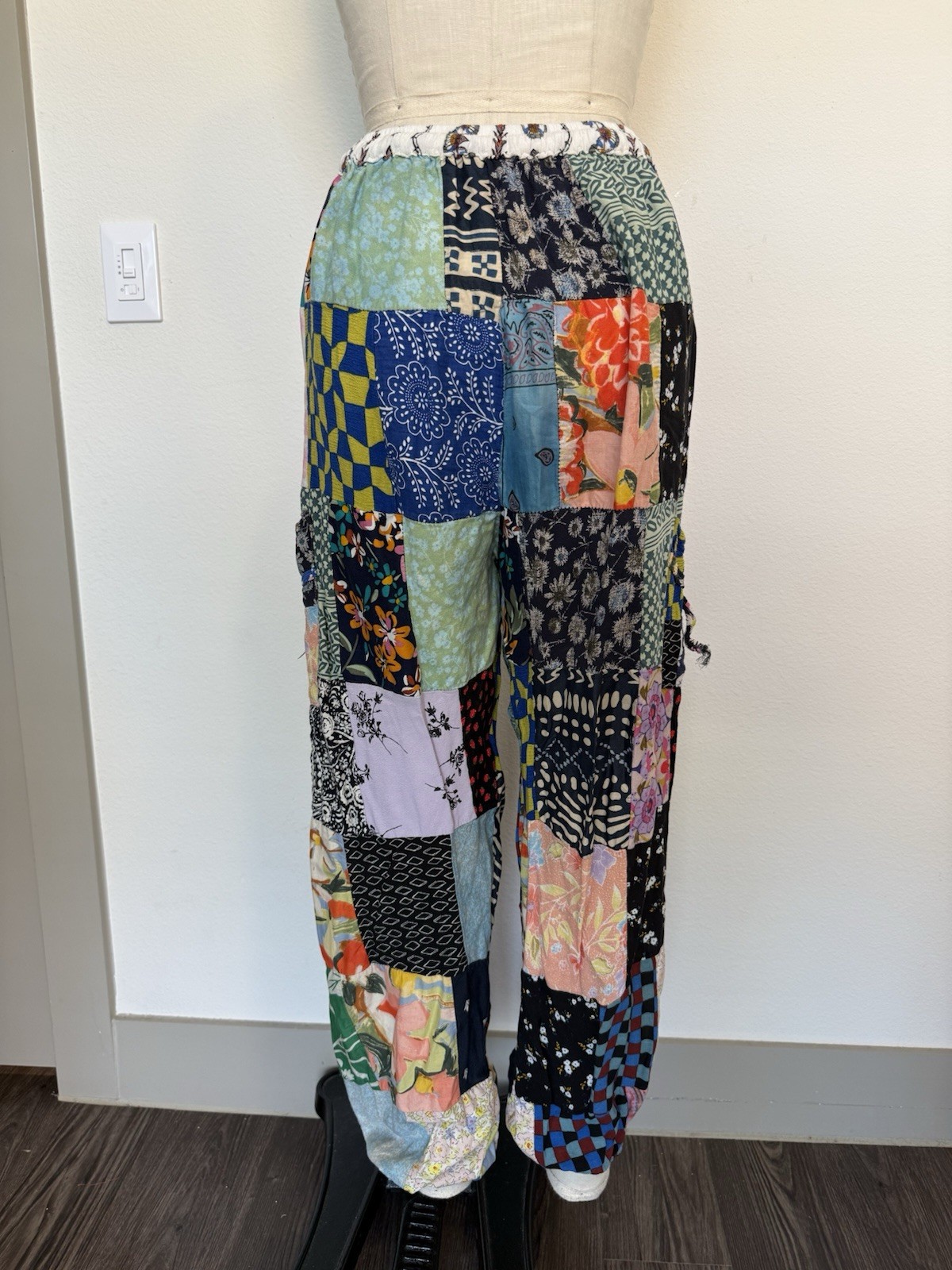 Boho Patchwork Drawstring Pants Multicolor Cotton… - image 2