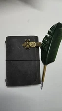 Gray Passport Size Leather Tri-Fold Journal – Compact & Refillable