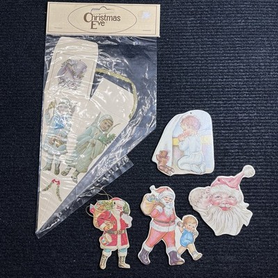 Lot Vtg Victorian Style Paper Christmas Angel Print Ornaments Santa some Die Cut
