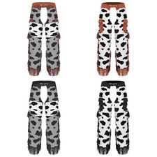 Men Trousers Cowboy Pants Hook  Loop Fastener Bottoms Fringed Chaps Patchwork