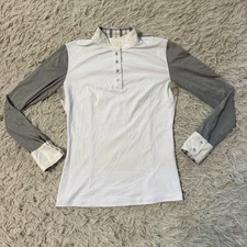 Women’s Medium White/Grey Le Fash Long Sleeve Horseback Riding Show Shirt 