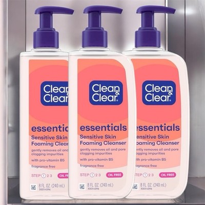 Clean & Clear Essentials Oil-Free Foaming Facial Cleanser, 8 fl. oz (Pack Of 3)