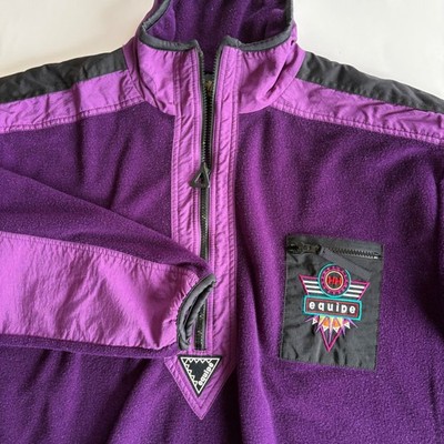 Vintage Helly Hansen Equipe Fleece Pullover Purple 1/2 Zip Ski Jacket Men XL USA