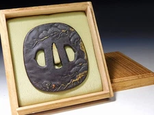 Higo Jingo School Mushroom Design Large 鍔 Tsuba Edo original tsuba antique