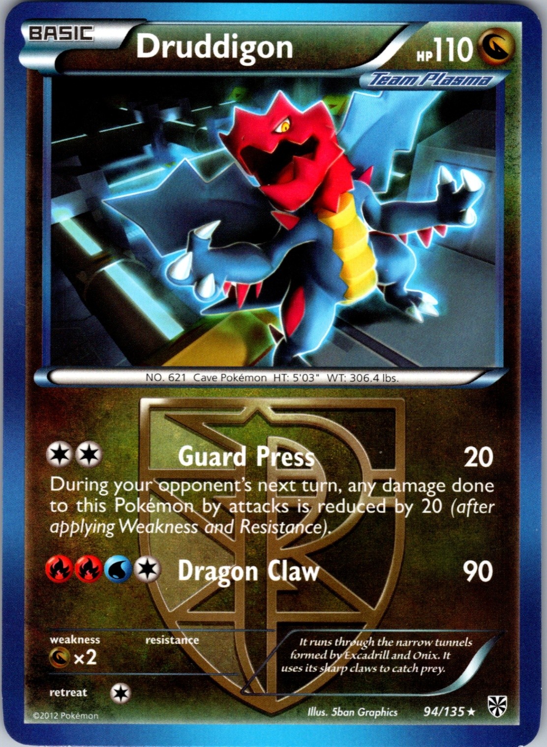 Druddigon (Team Plasma) 94/135 Rare Regular Plasma Storm NM