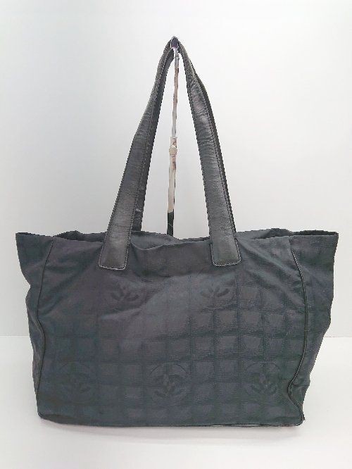 CHANEL Travel Line MM Black Leather Nylon Jacquard Tote Bag for Women and Men