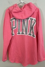 Victoria s Secret PINK Logo Hoodie sz LARGE hot pink vneck pullover dog