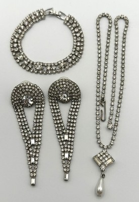 Eisenberg Ice Bracelet Vtg. Rhinestone Crystal with Matching Necklace & Earrings