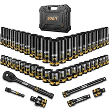 3/8'' inch Impact Socket Set, 50PCS SAE (5/16 to 3/4 inch) and Metric (8mm-22mm)