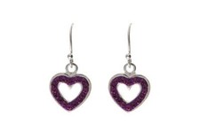 Purple Crystal Heart Earrings Drop Drops Sterling Silver 925 Hallmark