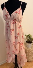 Forever 21 Dress Women Medium Short  Floral Hi Lo Pink New With Tag + Free Gift.