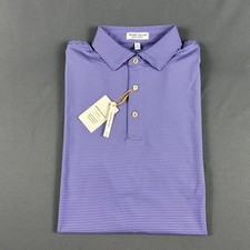 Peter Millar Golf Shirt Polo CS Summer Comfort Sleeve Logo Striped Medium Purple