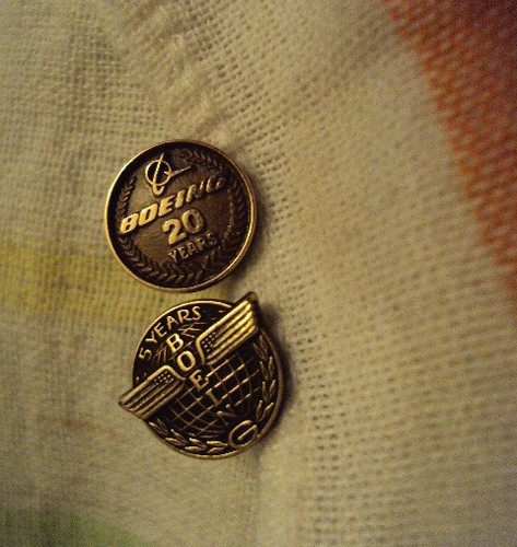 Vintage Boeing 20 Years & 5 Years Service Pins 1/10 10K Gold Filled 2 Lot