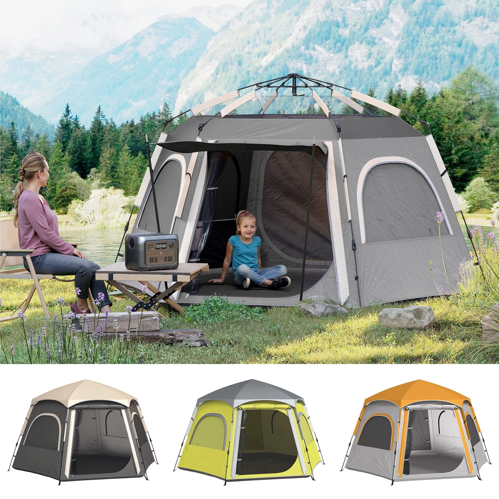 Waterproof Camping Tent, 4 Person Easy Setup Family Tent