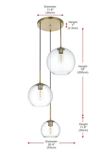 Living District Baxter 3-Light Metal Pendant in Brass & Clear Finish - Picture 4 of 9