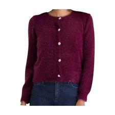 I.N.C. International Concepts Petite Rhinestone-Button Cardigan Berried Treasure