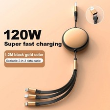 3 in 1 USB C Fast Charging Cable 120W 5A Retractable Type C Micro USB iPhone