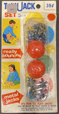 Vintage Twin Jack Set 16 Metal Jacks 2 Rubber Balls by WELLS Kids Toy Game USA