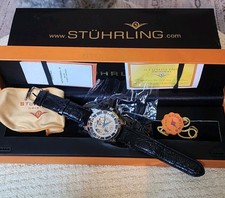 NIB STUHRLING ORIGINAL AUTOMATIC CAL ST 90089 SKELETON WATCH LEATHER BAND 