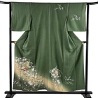 JAPANESE KIMONO HOMONGI Green 155cm 5 ft 1 in PURE SILK AA8547