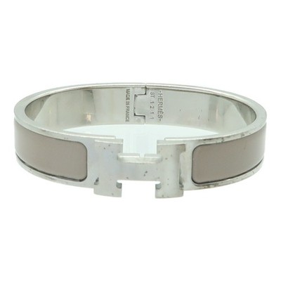 HERMES Clic H Bracelet Metal Silver/Beige