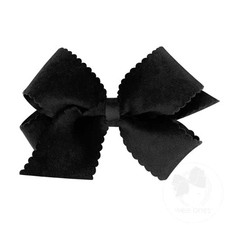 Girls Grosgrain Hair Bow Scalloped Edge Faux Velvet Overlay Medium Black