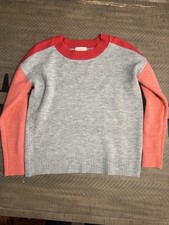 LOFT Outlet XS Colorblock Crew Neck Pullover Sweater Ribbed Trim Gray/Red/Pink
