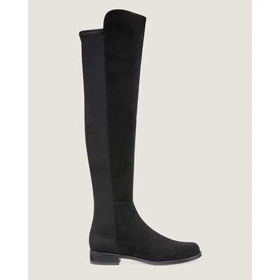 Stuart Weitzman 50/50 Over the Knee Boots Black Suede Pull On Low Heel Sz 6