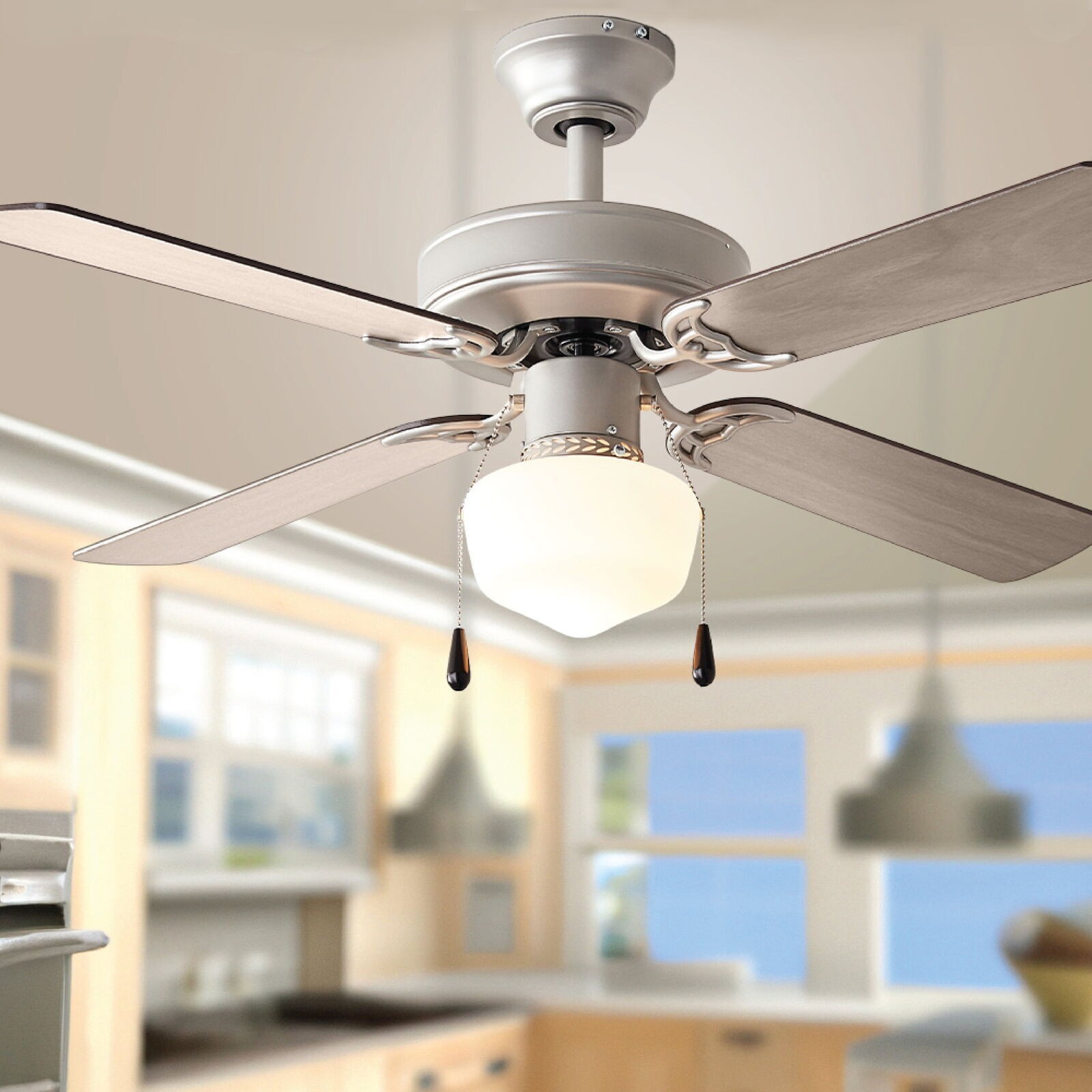 Ceiling Fan 3 Speeds Quiet Reverse Airflow Satin Nickel 4 Blades 42 in Bedroom