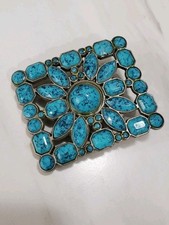 Flower FAUX Turquoise Stone Silver Tone Belt Buckle Western Boho Mandala Hippie
