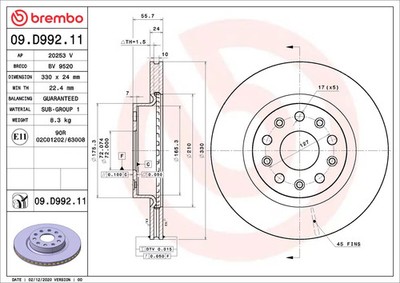 Bremsscheibe (pro Einheit) BREMBO 09.D992.11