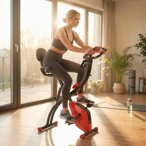 Homcom Heimtrainer X-Bike Fahrradtrainer Lcd-Display Klappbar Rot-image