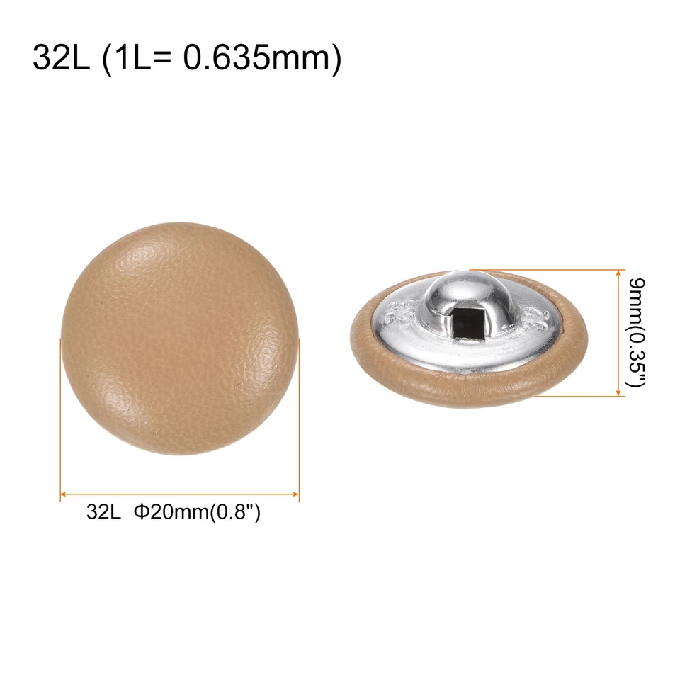 20pcs Leather Covered Button 20mm Metal Round Sewing Buttons, Khaki - Image 2 of 4