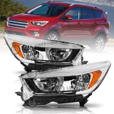 Pair For 2017-2019 Ford Escape Chrome Halogen W/O DRL Headlights Headlamps LH+RH
