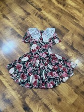 Vintage SWAT Kids Floral Cotton Dress Lace Girls Size 16