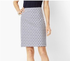 Talbots Womens Classic Cotton A-Line Skirt Fan Print Navy Blue White Size 4
