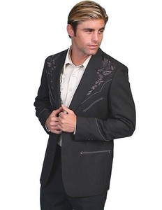 Scully Western Sport Coat Mens Floral Button 52 L Charcoal F0_P-733 CLEARANCE